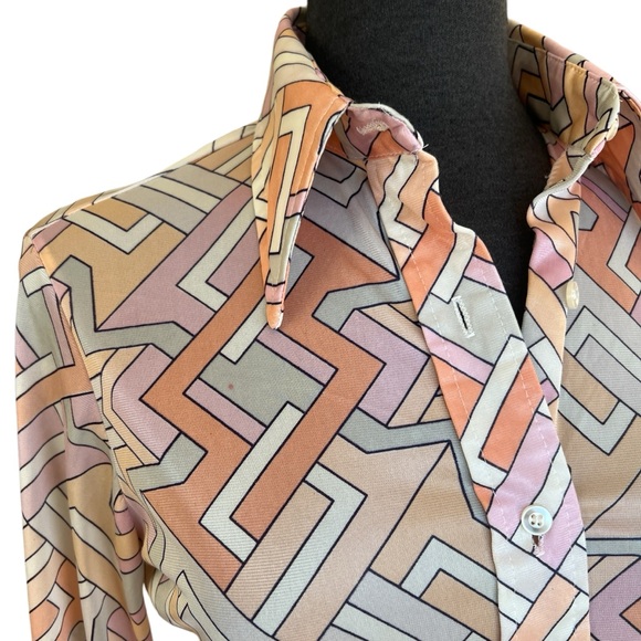 KOKOBAY BY ECCOBAY VINTAGE BUTTON DOWN SHIRT PUCCI-ESQUE PRINT SMALL - Picture 5 of 7